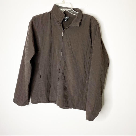 Eileen Fisher Brown Zip Front Nylon Blend Jacket Size Small - Picture 1 of 5